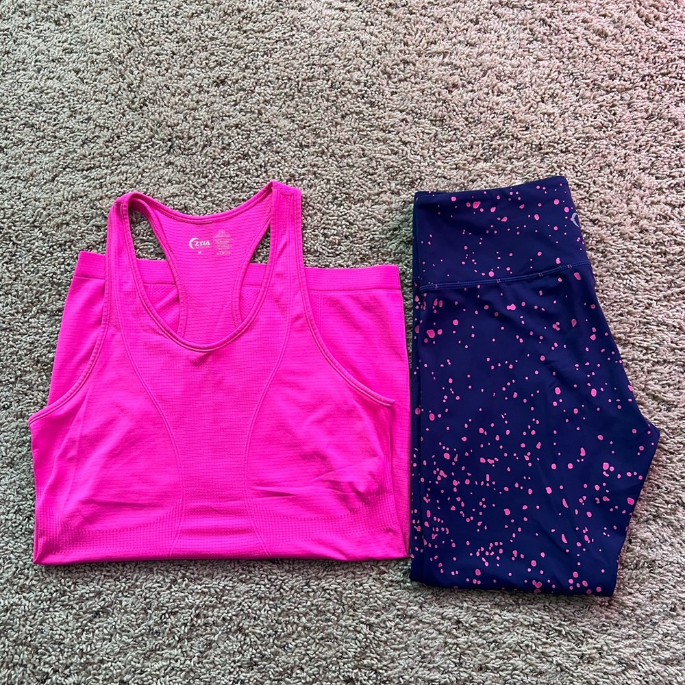 ZYIA Hot Pink Tank with Navy Leggings and Pink Speckle - Picture 6 of 6